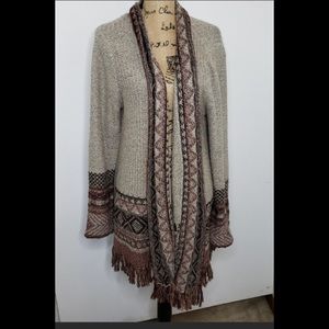Open front cardigan with fringed edges